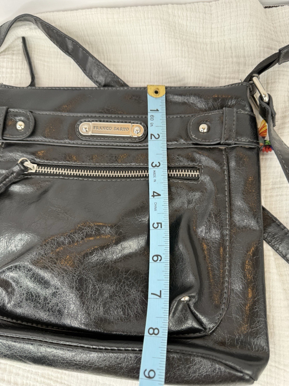 Franco Sarto Black Crossbody Bag Soft Slouchy Faux Leather Zip Pocket Purse