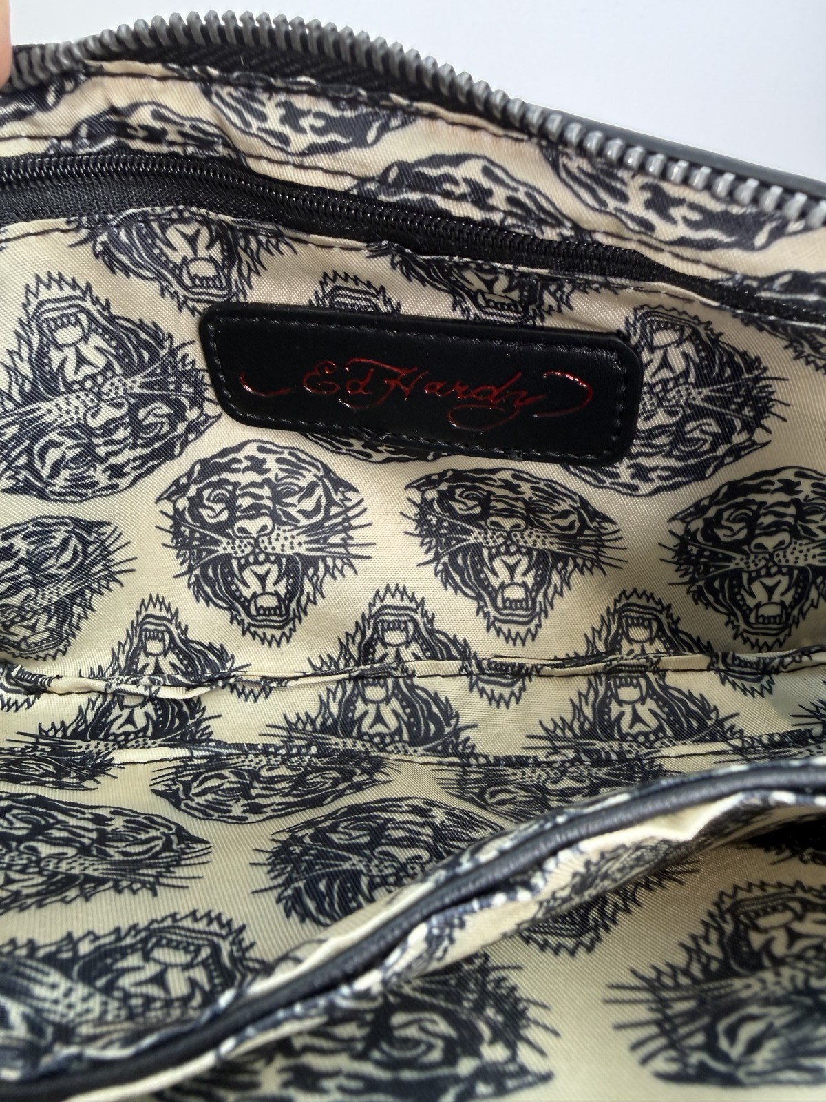 Ed Hardy Shoulder Bag Black Red Tattoo Print Rhinestone Studs