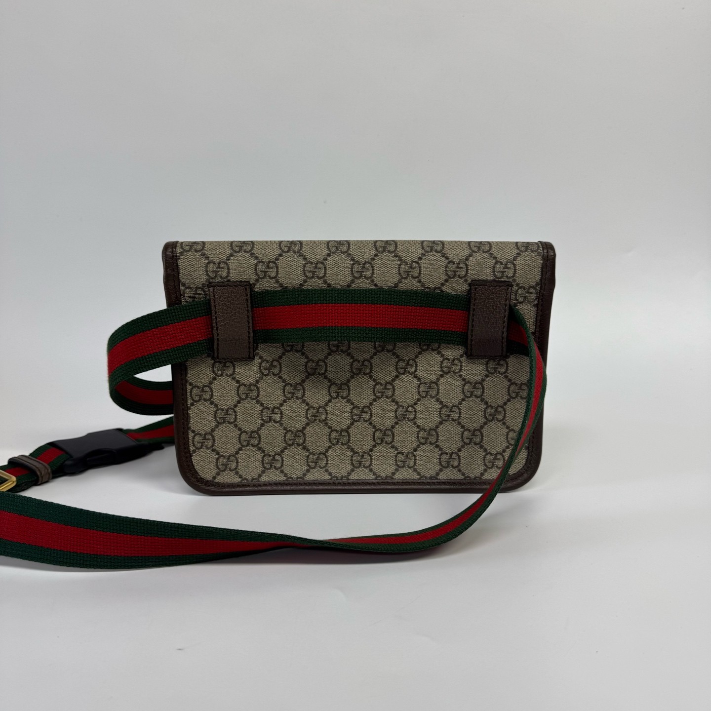 Gucci Neo Vintage GG Supreme Tiger Head Belt Bag Web Strap Beige Ebony Crossbody