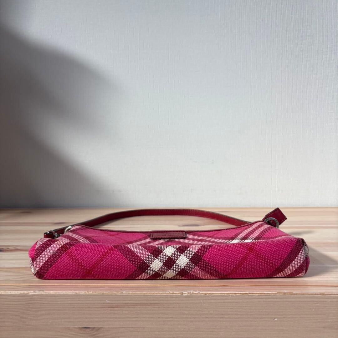 BURBERRY Blue Label Pink Nova Check Canvas Pouch Bag Handbag Auth