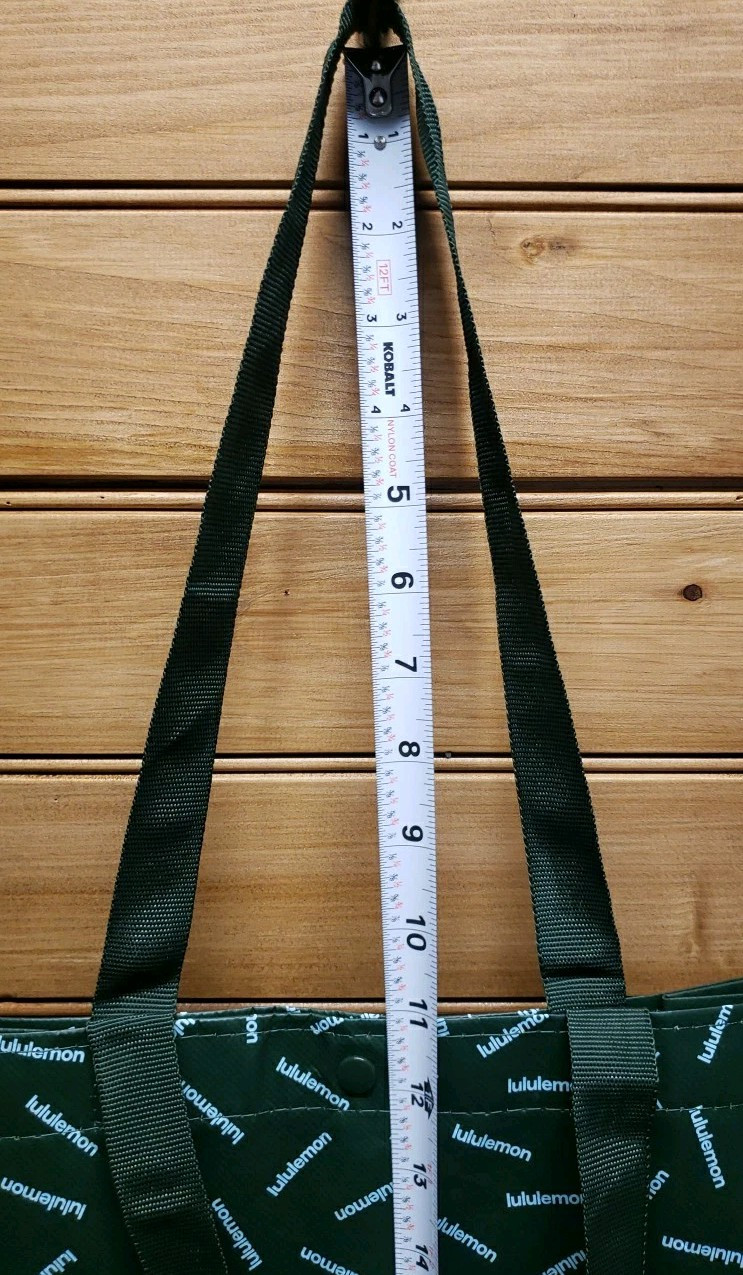 Lululemon Double Handle Logo Snap Button Green Reusable Tote Bag 16″×14″×6″ VG