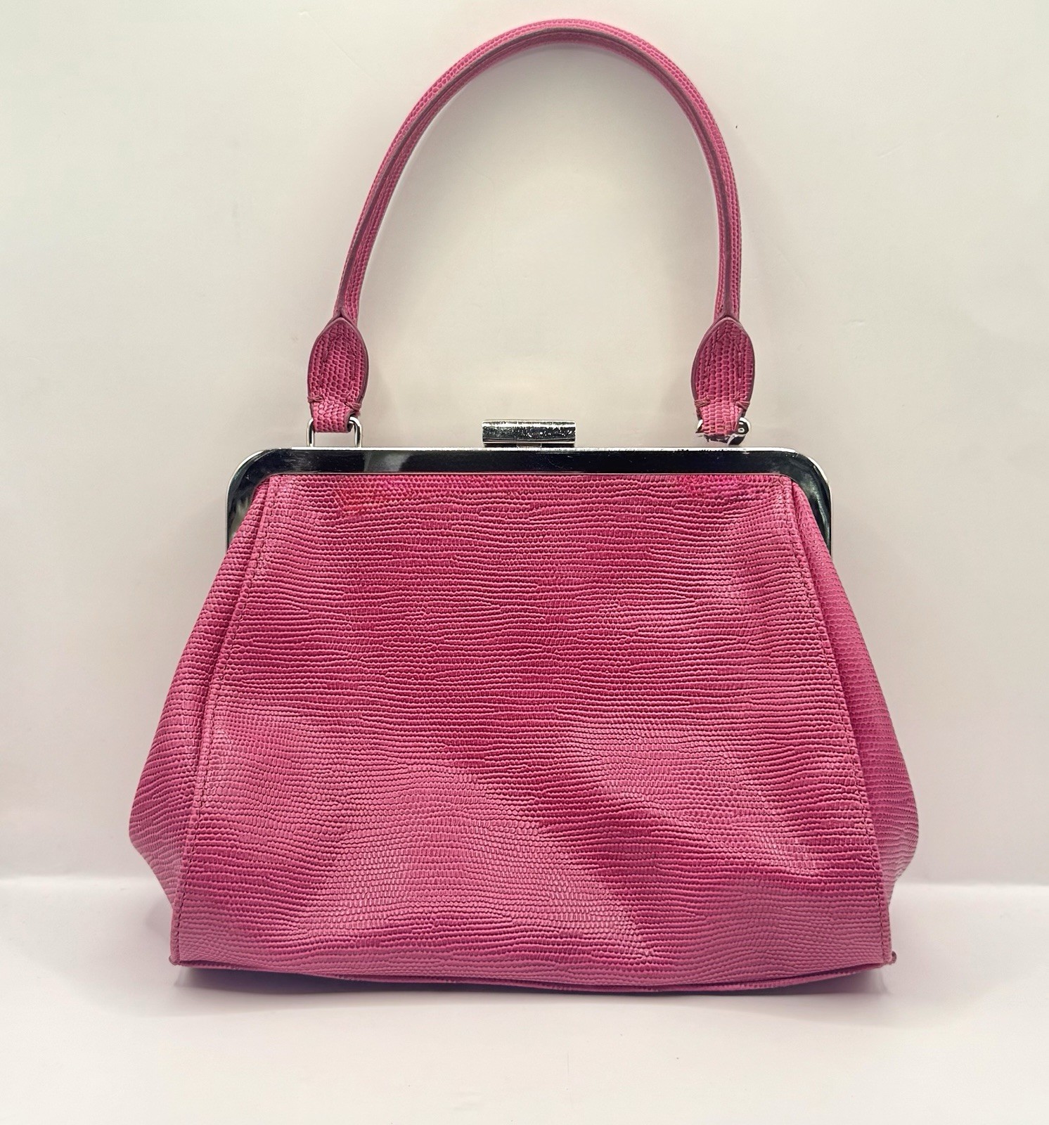 Hot 🌺 Pink Amanda Smith Leather 9”x12” Bag Clutch Silver Lift Clasp Pockets