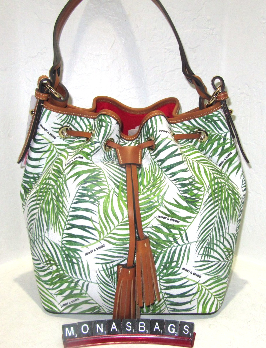 Dooney & Bourke Tasha Drawstring Bag White & Green Ferns Leaves NWT $328