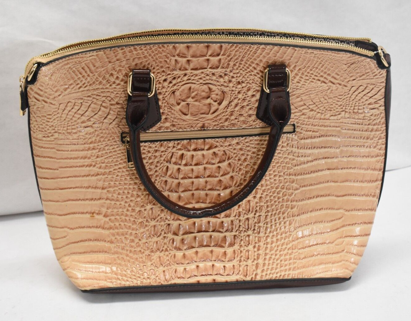 Alyssa Vegan Handbag Purse Bag Tote 2 Colored Light Brown Orange Large