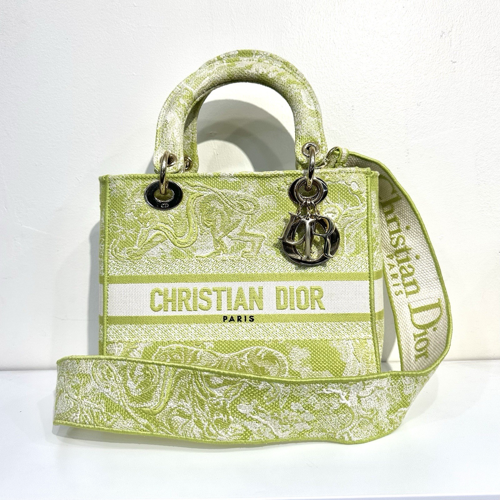 CHRISTIAN DIOR LADY D-LITE TOILE DE JOUY REVERSE EMBROIDARY 2WAY BAG – Green