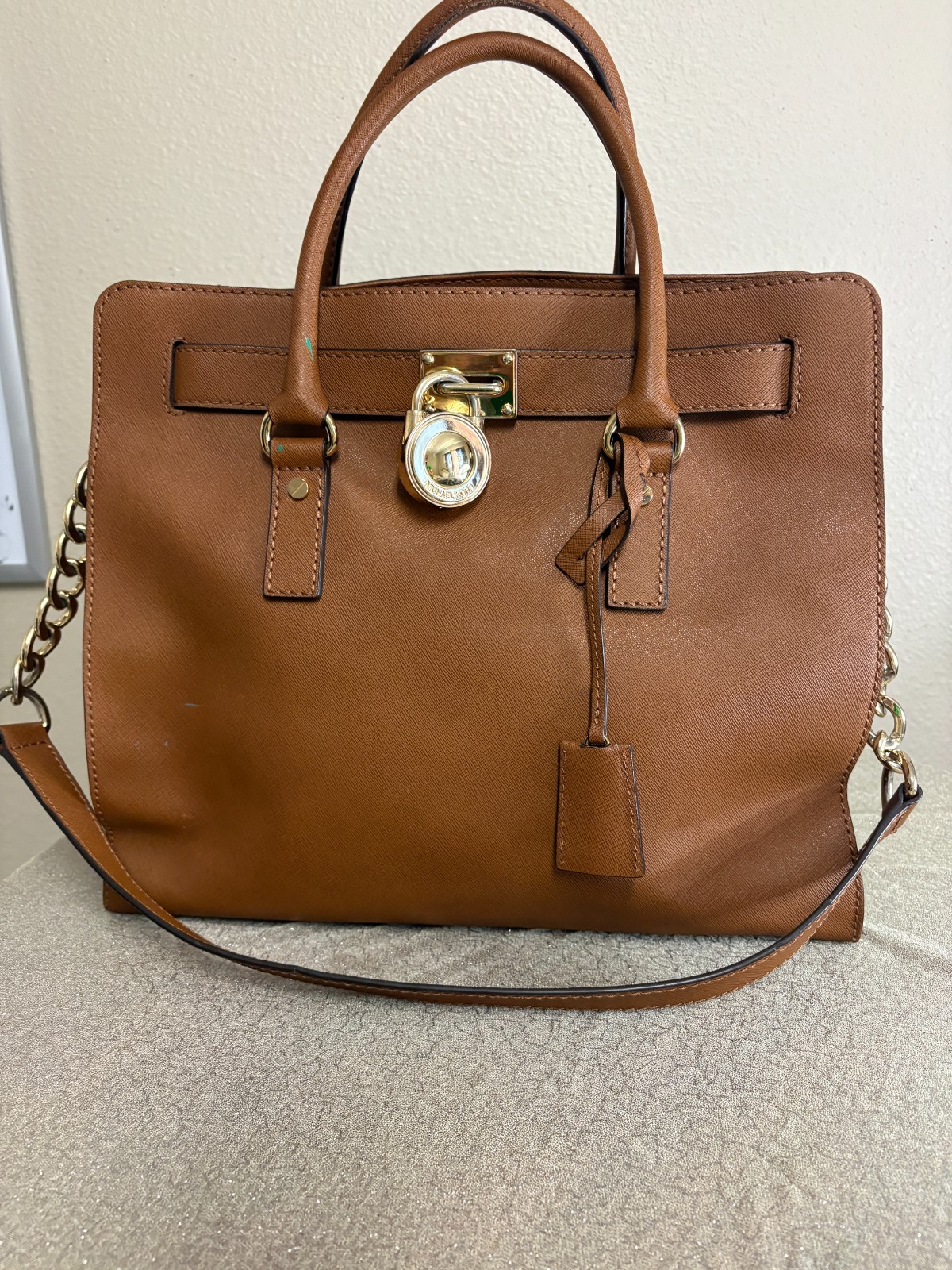 Michael Kors Hamilton Brown Leather Satchel Tote Shoulder Bag