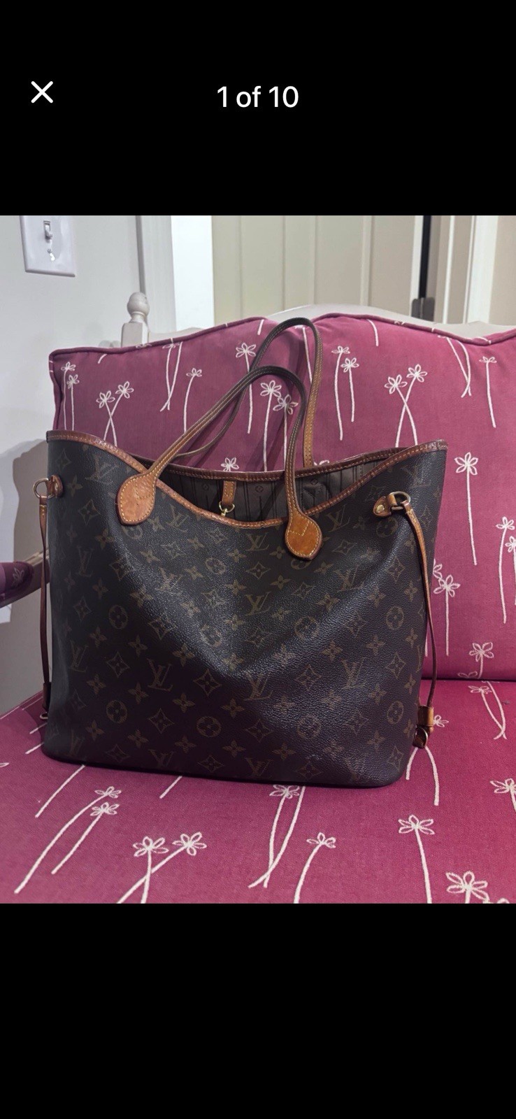 Louis Vuitton Neverfull MM Monogram Brown Tote w/ Detachable Pouch, Gold HW