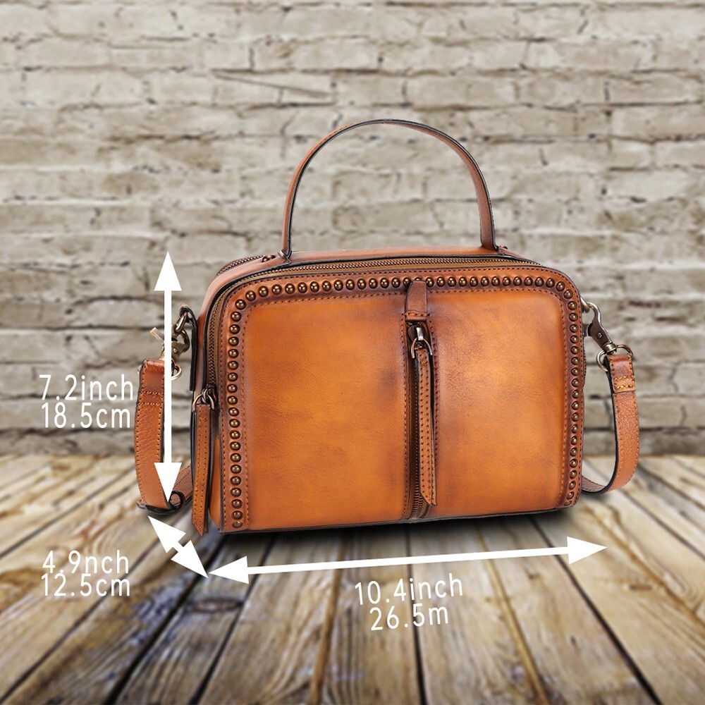 Genuine Leather Shoulder Bag for Women Vintage Small Satchel Purses and Handbags