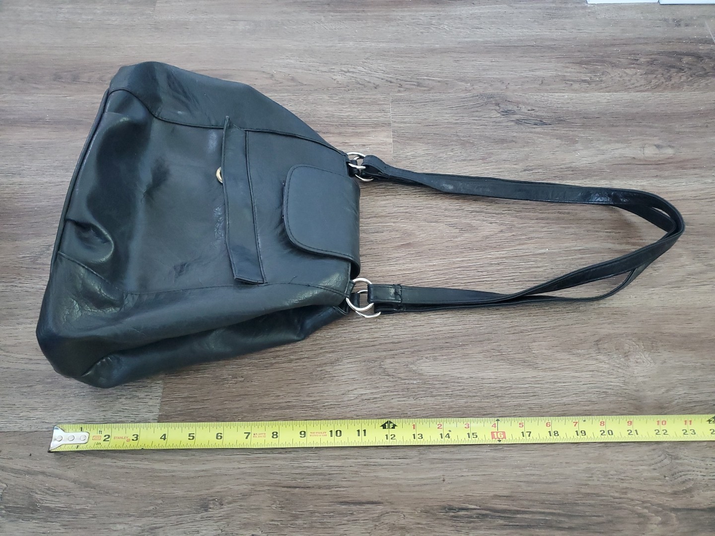 Basic Editions Large Purse Hand Bag Black Faux Leather Carry Handles
