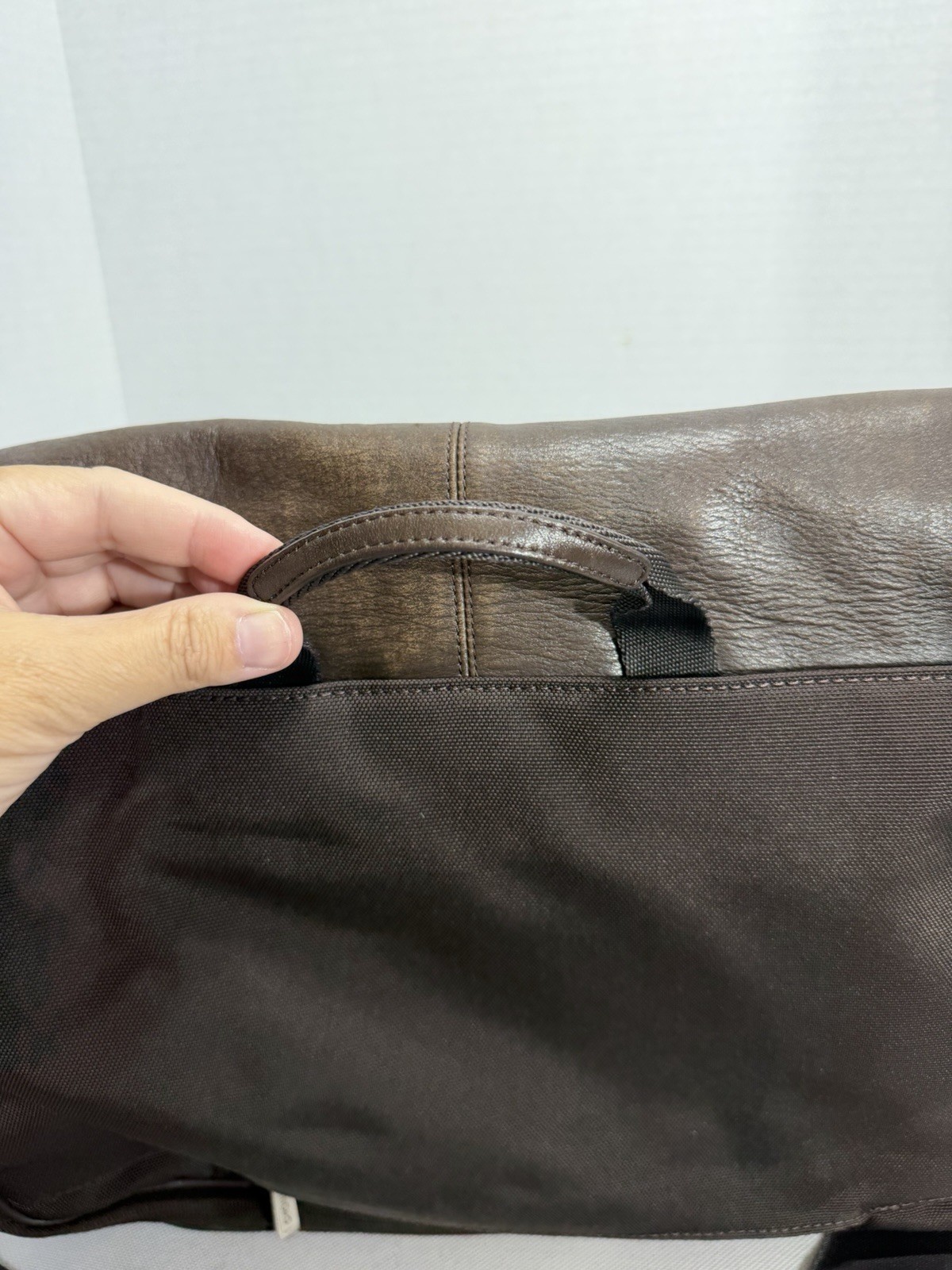 Knomo Messenger Laptop Bag 13×17 Brown Leather Adjustable Strap Crossbody