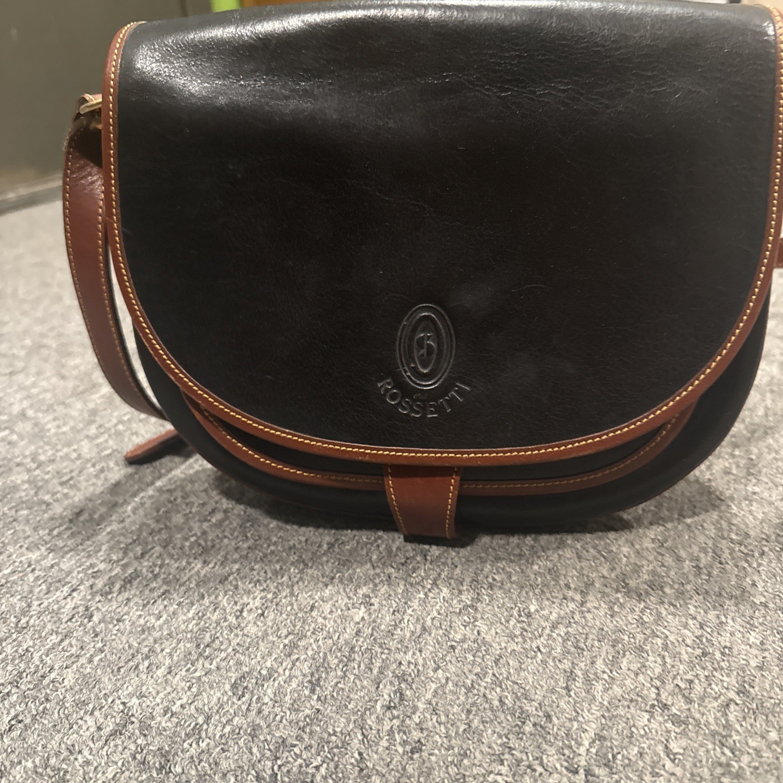 Rosetti Women’s Leather Made In Italy Crossbody Bag Black With Brown Trim