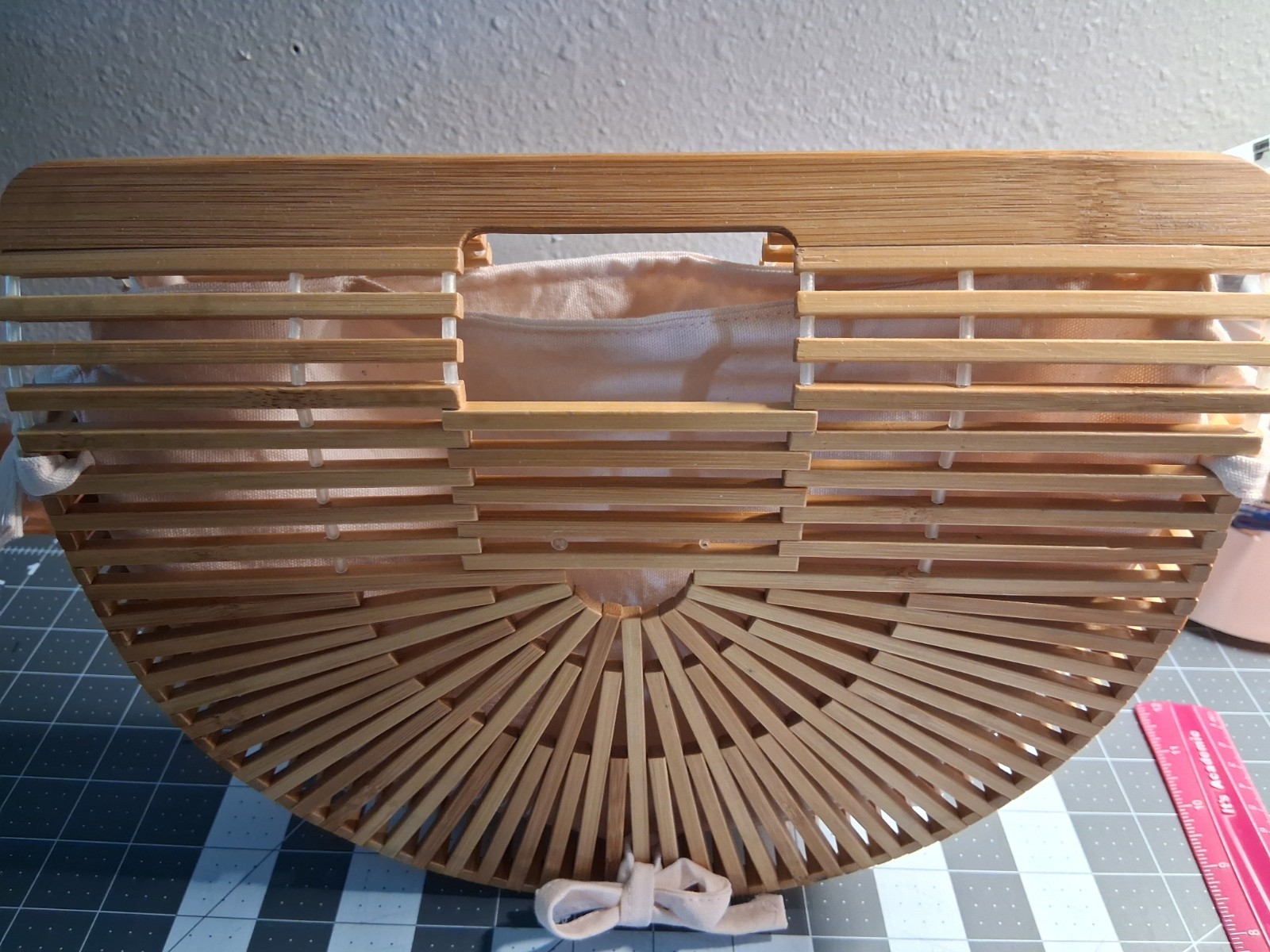 Bamboo Half Moon Top Handle Bag Natural Slatted Geometric Bohemian Women’s