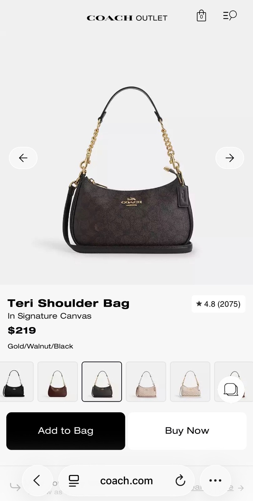 Coach Signature Teri Shoulder Bag Dark Brown Black Leather NWT CV933