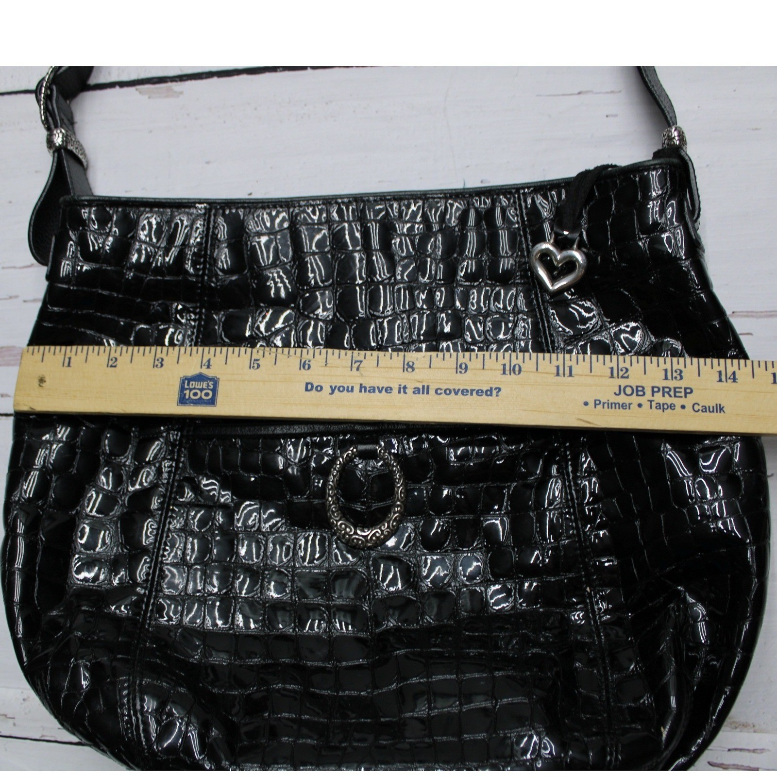 Brighton Shoulder Bag Patent Croc Leather Black M Y2K Teal