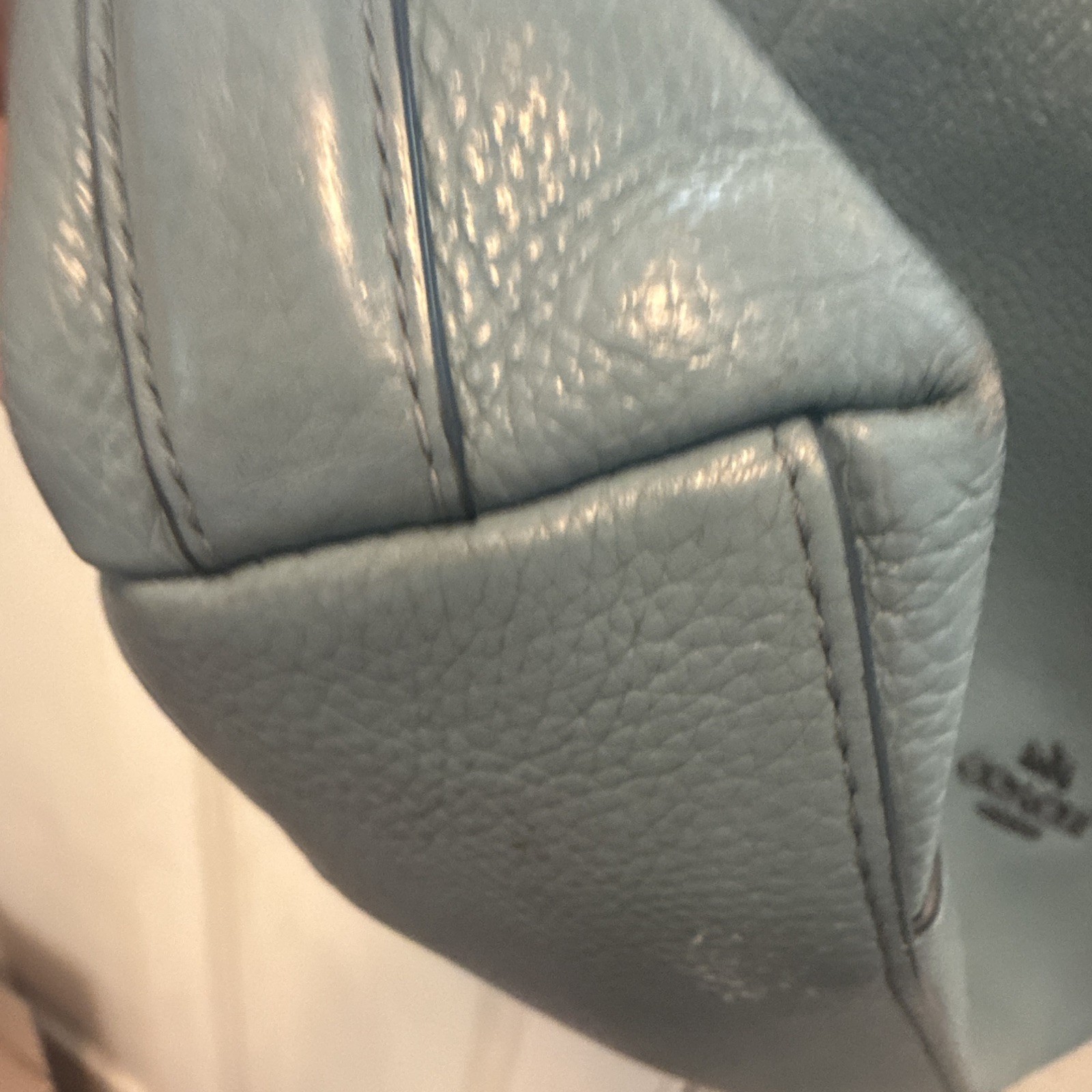 Coach Blue Pebbled Shoulder Bag Zip Top Detachable Strap Silver Hardware