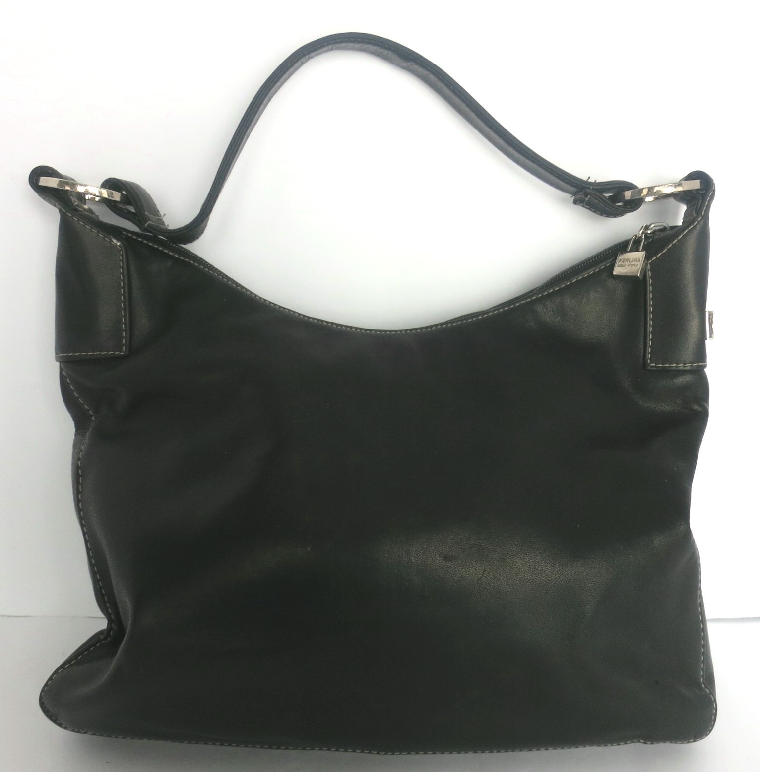 PERLINA NEW YORK BLACK LEATHER SHOULDER HANDBAG