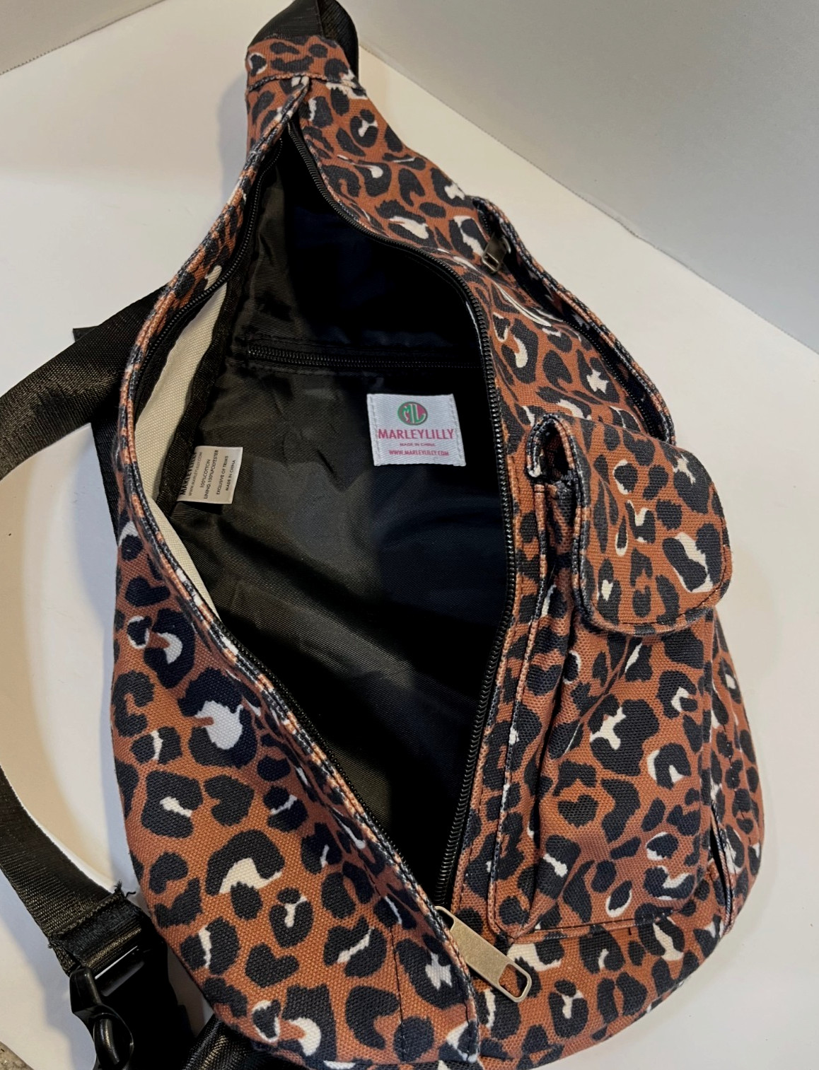 Marley Lilly Sling Bag Monogrammed ‘S’ Leopard Print Tote Adjustable 42” Strap