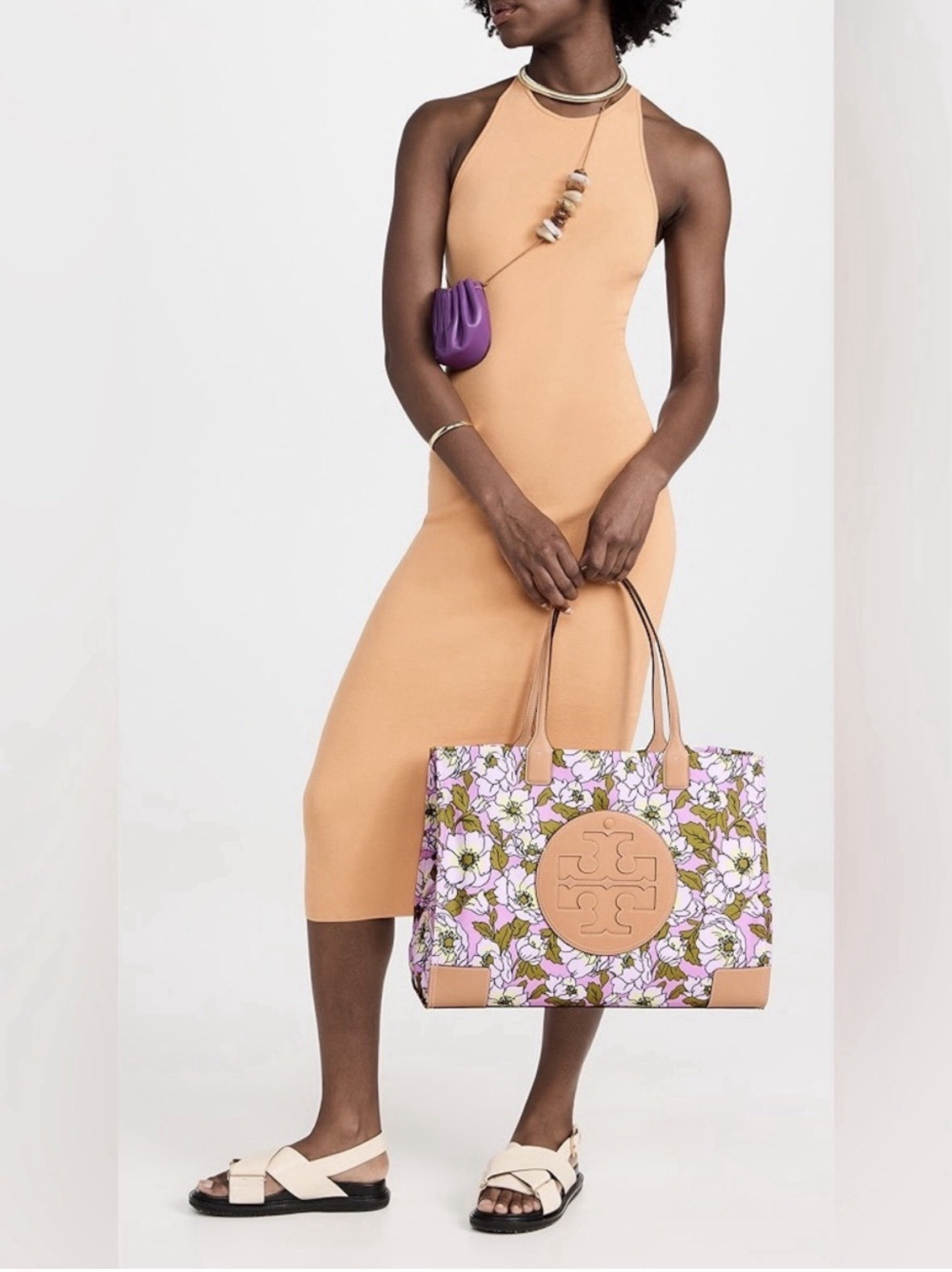 Tory Burch Ella Flower-Print Tote Bag in Aster Pink Flower