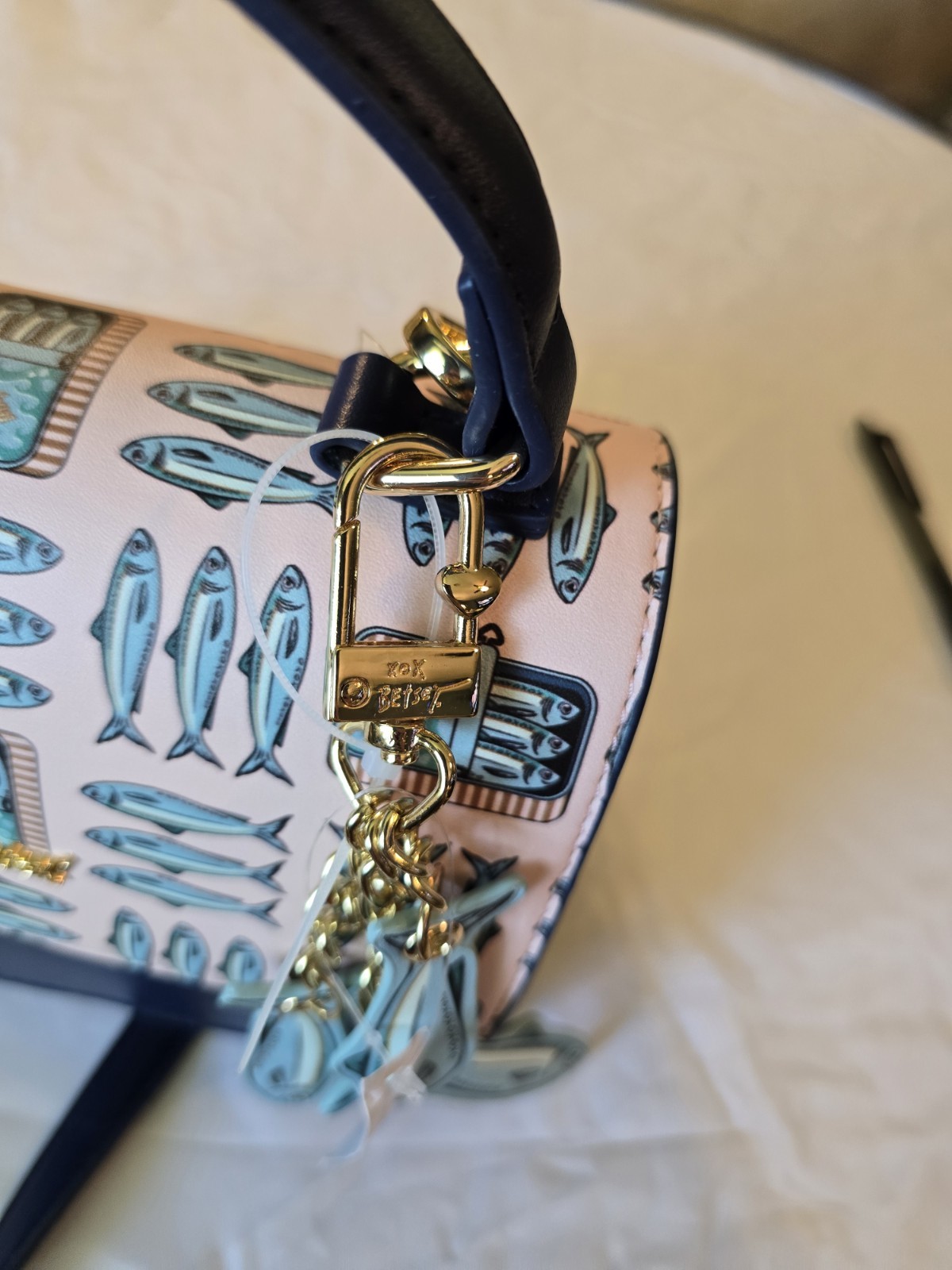 Betsey Johnson Sardine Navy Pink Multi Crossbody Bag Top Handle Purse NWT