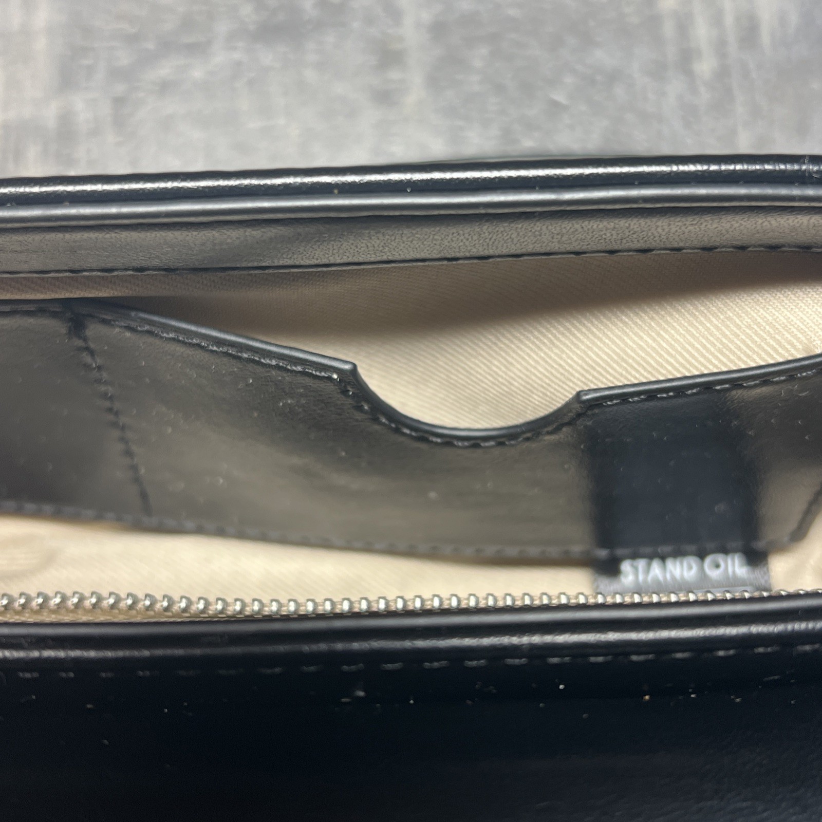 STAND OIL Butter Shoulder Crossbody Bag Leather CML Black 7×2 1/4×4 Inch