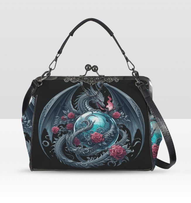 Dark Victorian Gothic Fire Dragon Roses Earth Shoulder Cross Body Bag Satchel