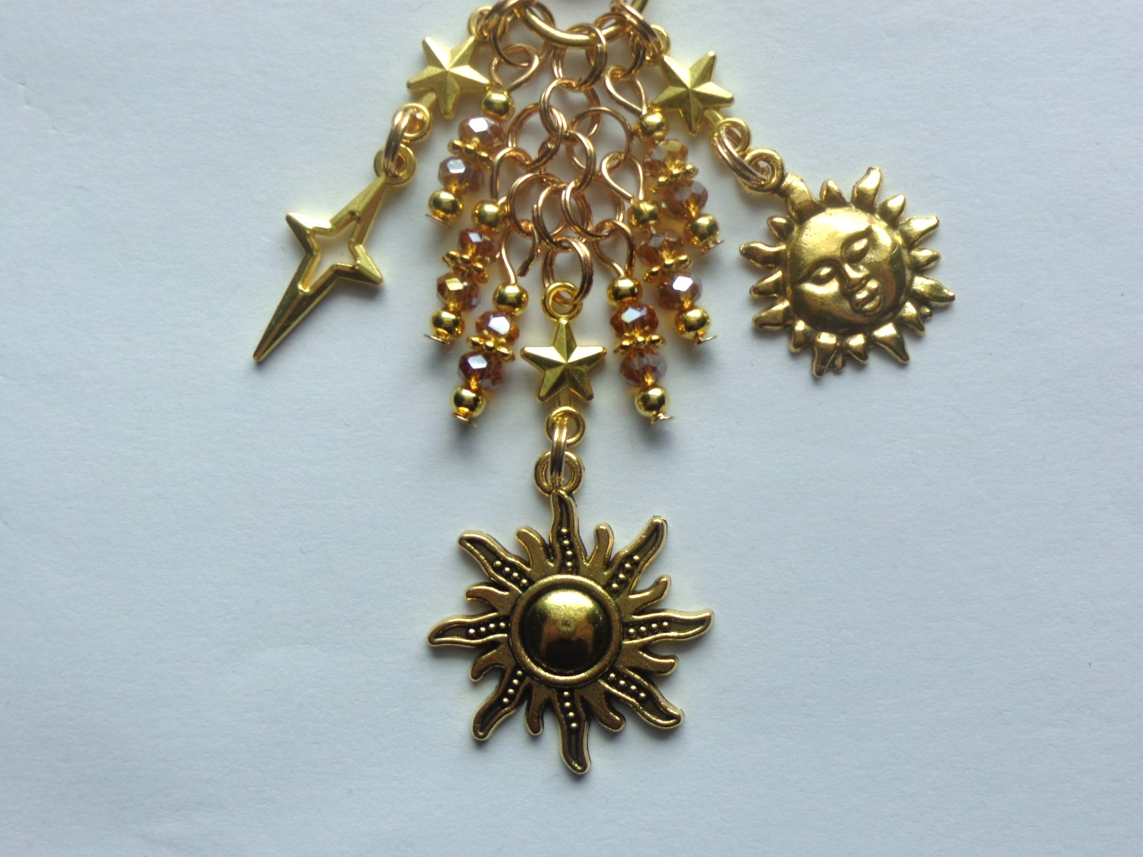CELESTIAL MOON STAR & SUN KEY CHAIN BAG CHARM PURSE CLIP JUNK JOURNAL DANGLE