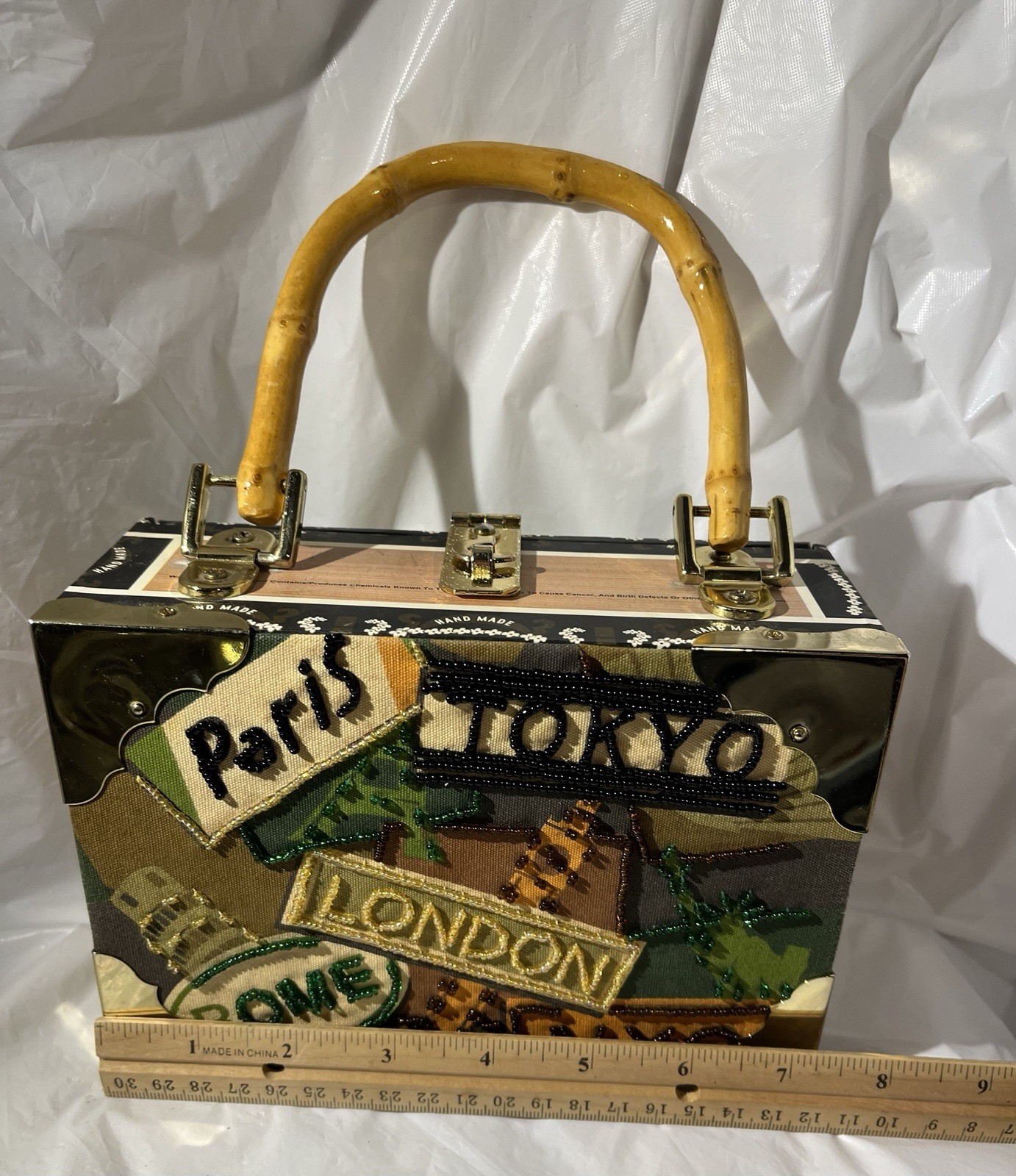 Romeo Roma Hobo Handcrafted Beaded Travel Cigar Handbag/ Purse Bamboo Handle