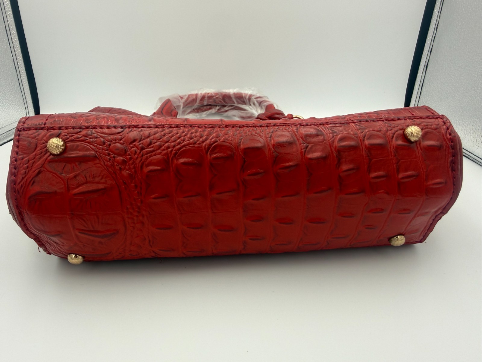 New Red Crocodile Embossed Satchel Handbag Tote with Detachable Shoulder Strap