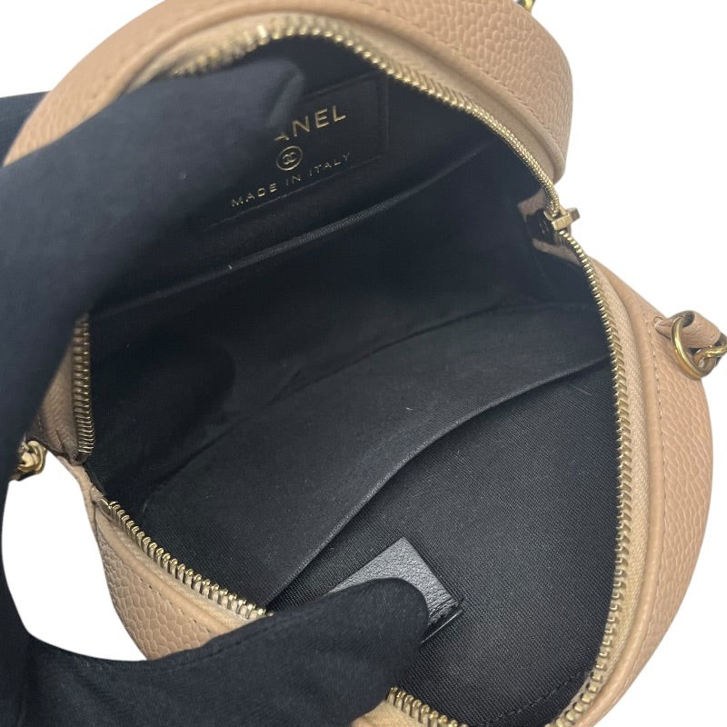 CHANEL CC Filigree Chain Pouch Beige / Black Caviarskin #OKB5159