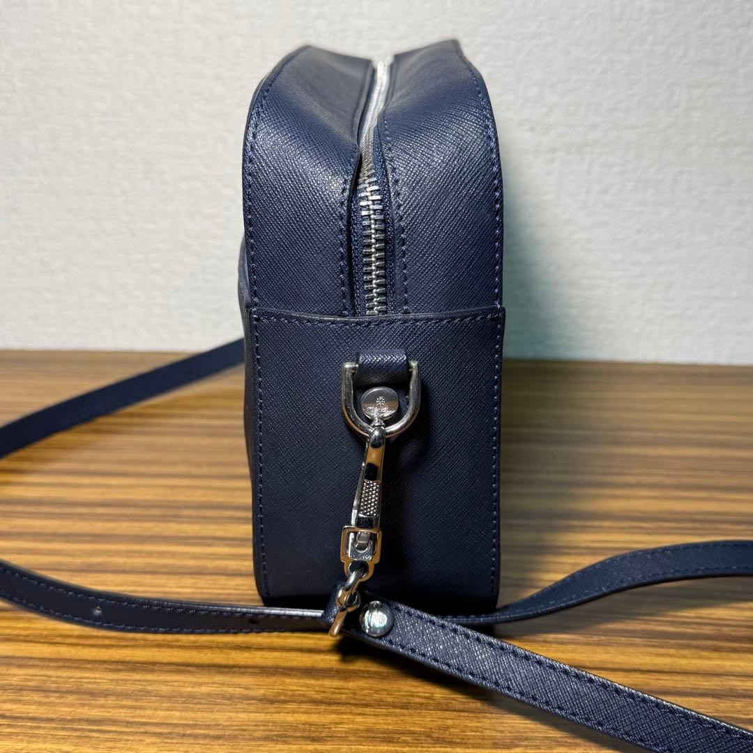 Vivienne Westwood Orb Leather Square Shoulder Bag Navy about 6.69 × 9.84 × 2.76″