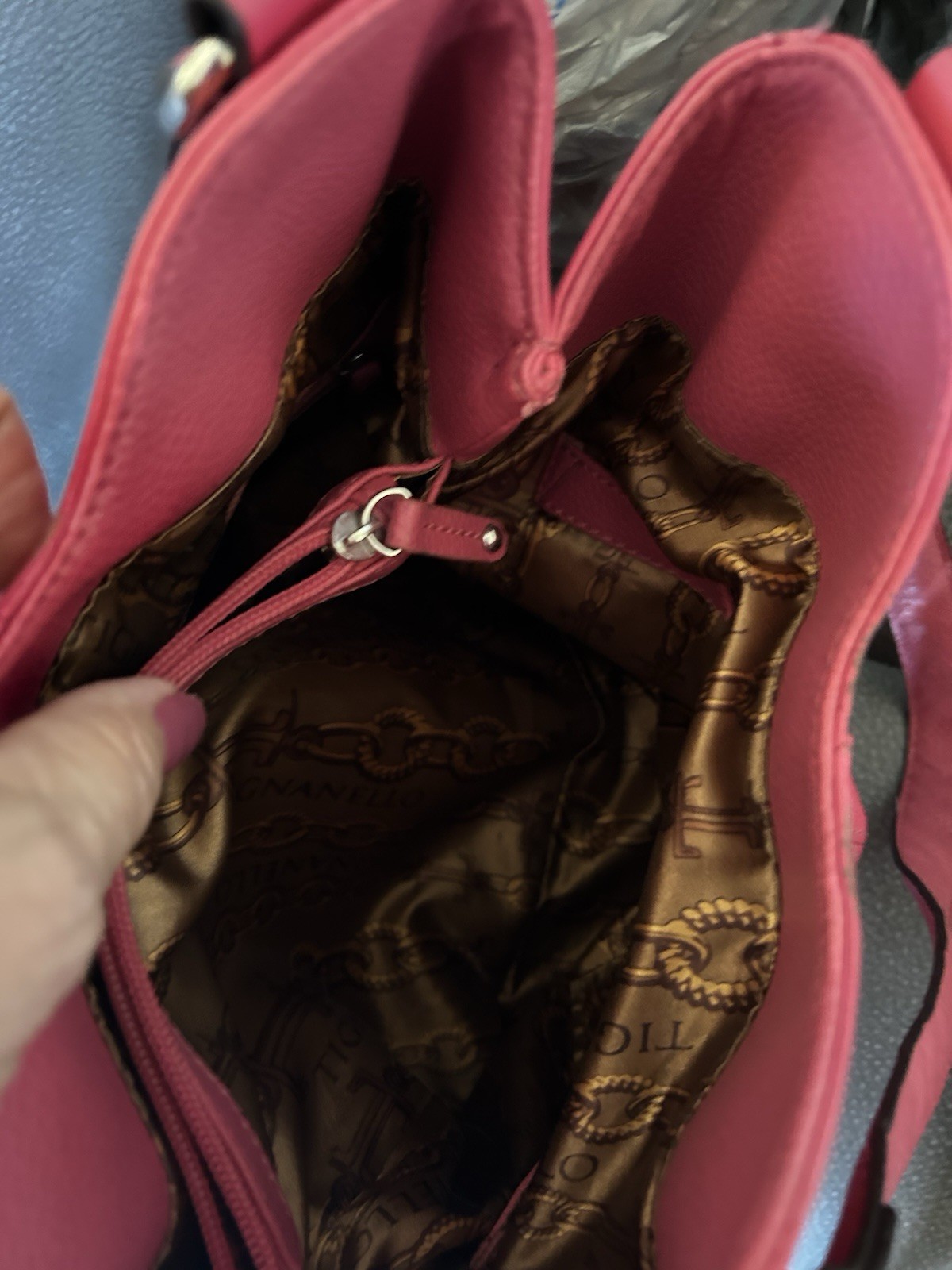 Leather Handbag Tiganello. Pink Satchel Handbag. 11 Inches Tall 13 Wide.