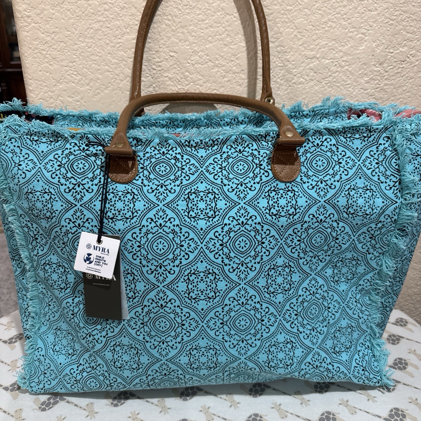 NWT Myra Bag Triple Fork Ranch Weekender Bag in Turquoise Large Bohemian Boho