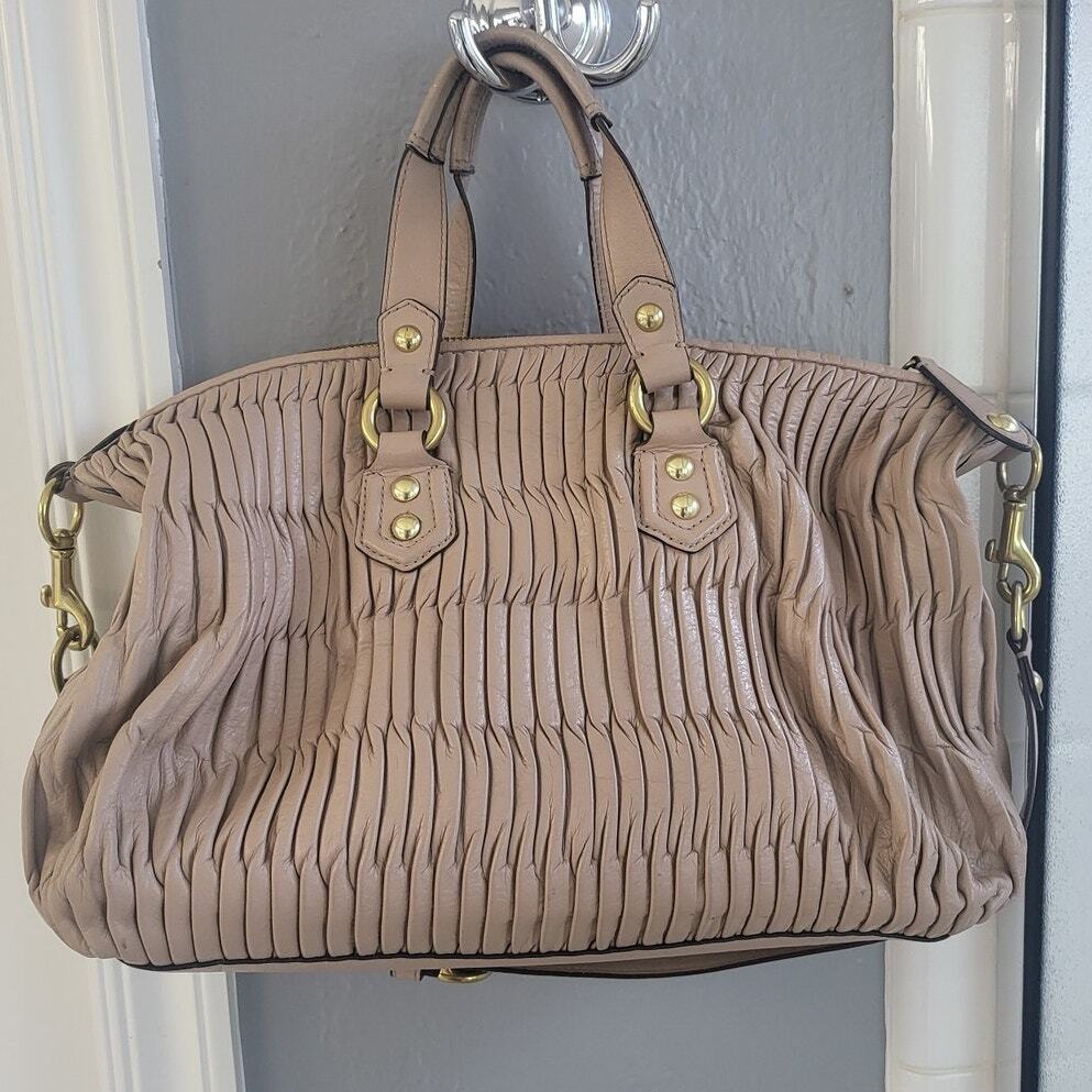 Coach Madison Sofia Gathered Leather Satchel Handbag/Purse in Parchment