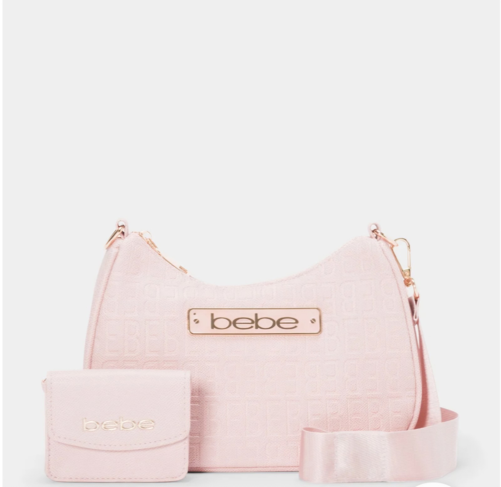 Bebe Powder Pink Embossed Shoulder Bag Purse Wallet Set NWT Crossbody Handbag