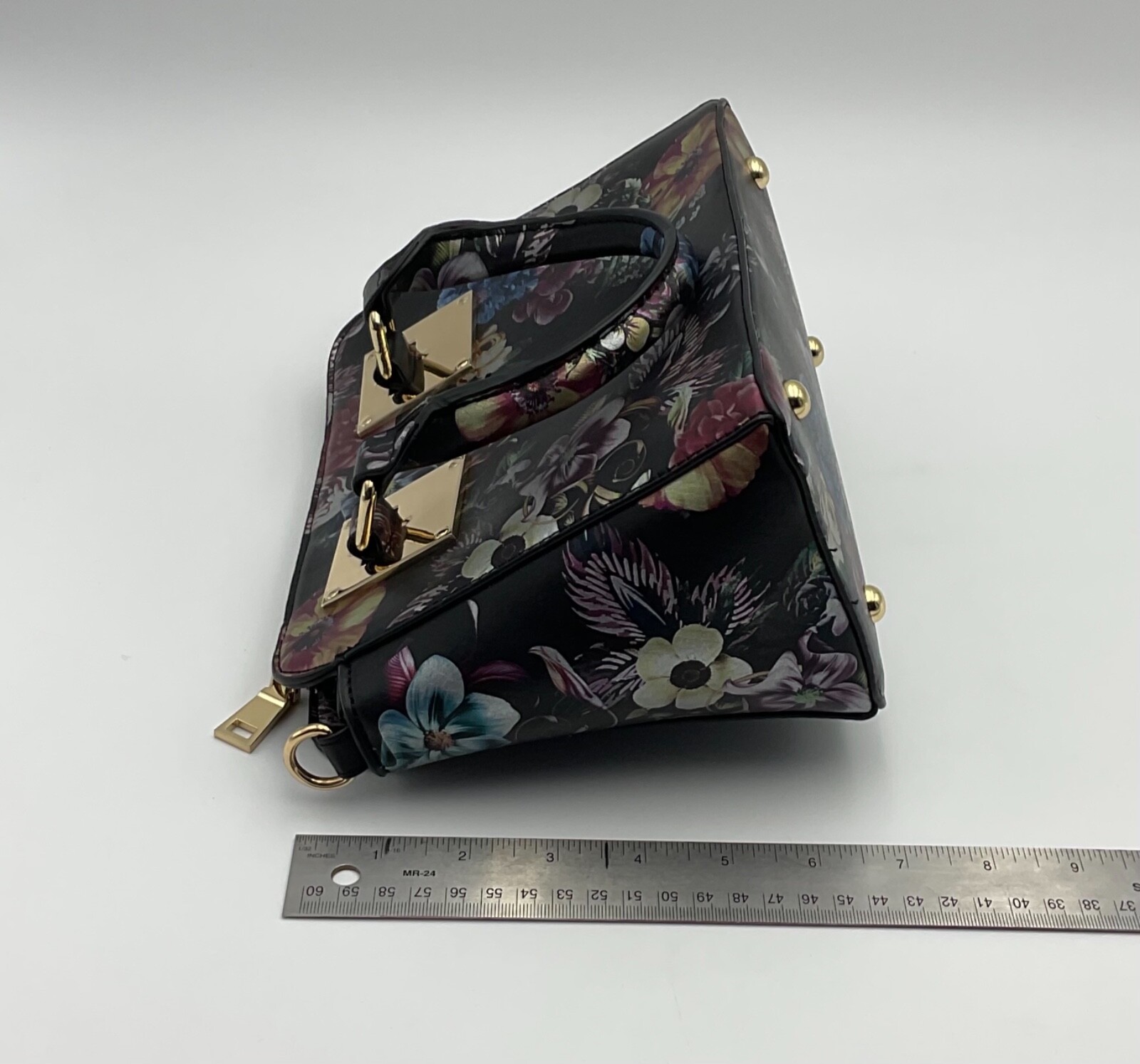 Asian Style Black / Floral Small Square Shoulder Bag Designer Handbag Crossbody
