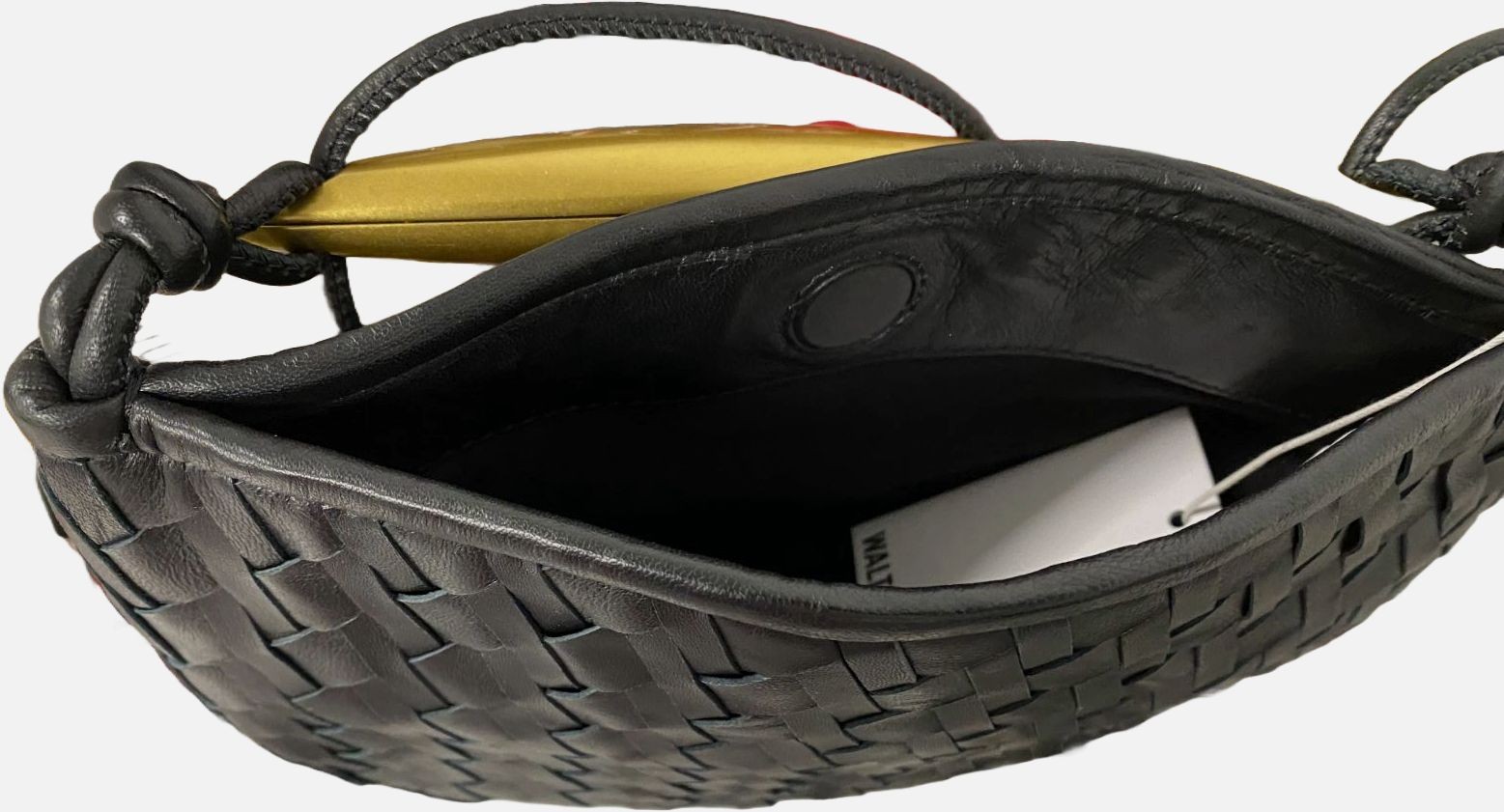 Walter Baker Women’s Black Gold Woven Shoulder Leather Hazel Mini Hobo Bag