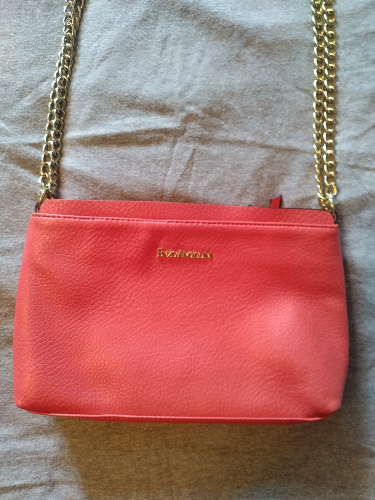 Enzo Angiolini Double Handle Handbag Red Embossed Leather Chain Excellent