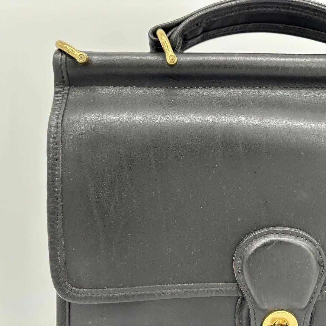COACH Willis Vintage Black Leather Top Handle Bag 9927 Turn Lock 10.4in 24.5cm