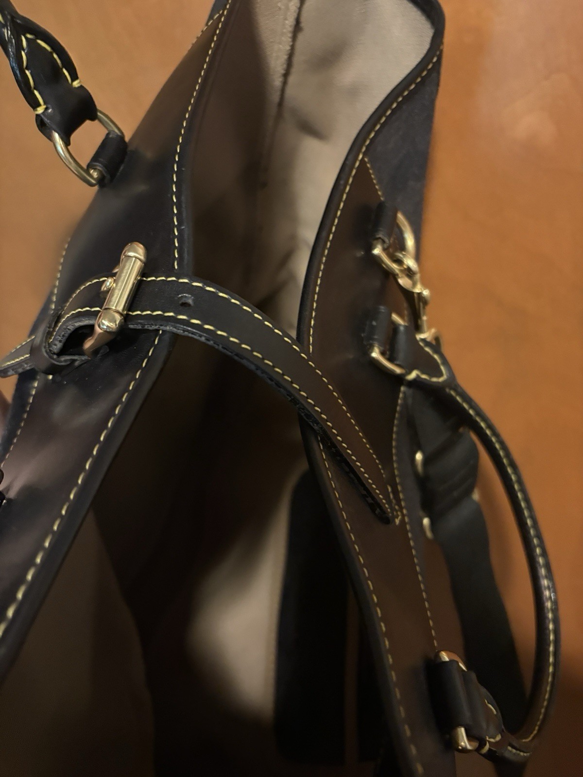 Dooney & Bourke Black Logo Tote Large Vintage Detachable Strap Lined Pockets