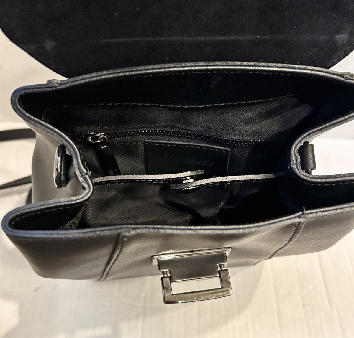 Italian Cielo Celeste Black Leather Purse Exclusive Backpack Shoulder Bag