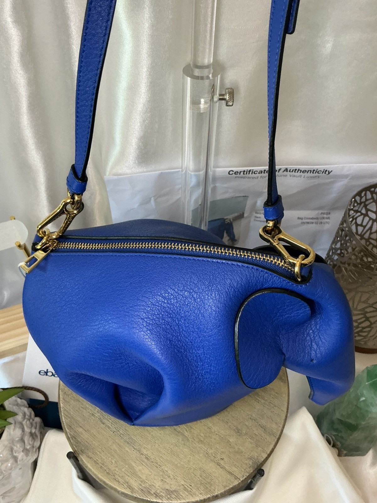 EUC Loewe Elephant Royal Blue Calfskin Elephant-Shaped Crossbody w COA