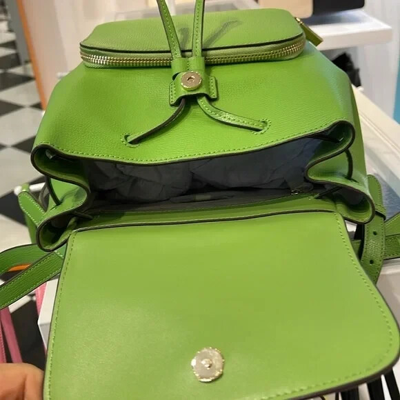 Kate Spade Kristi Medium Flap Backpack Turtle Green Leather KA695 NWT $379 MSRP