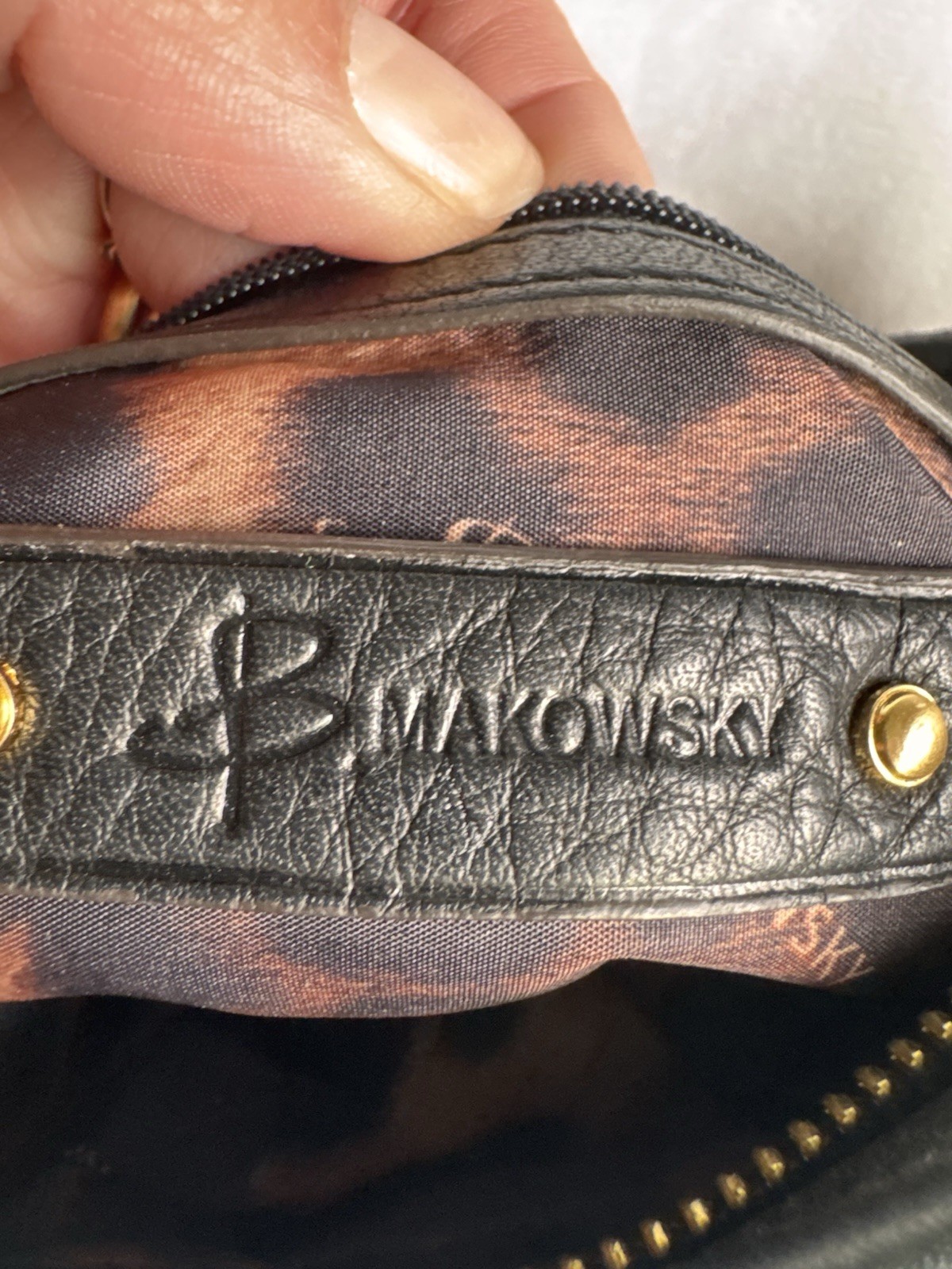 ⁠B. Makowsky Y2K Black Pebbled Leather Ruched Shoulder Bag Gold Chain Link