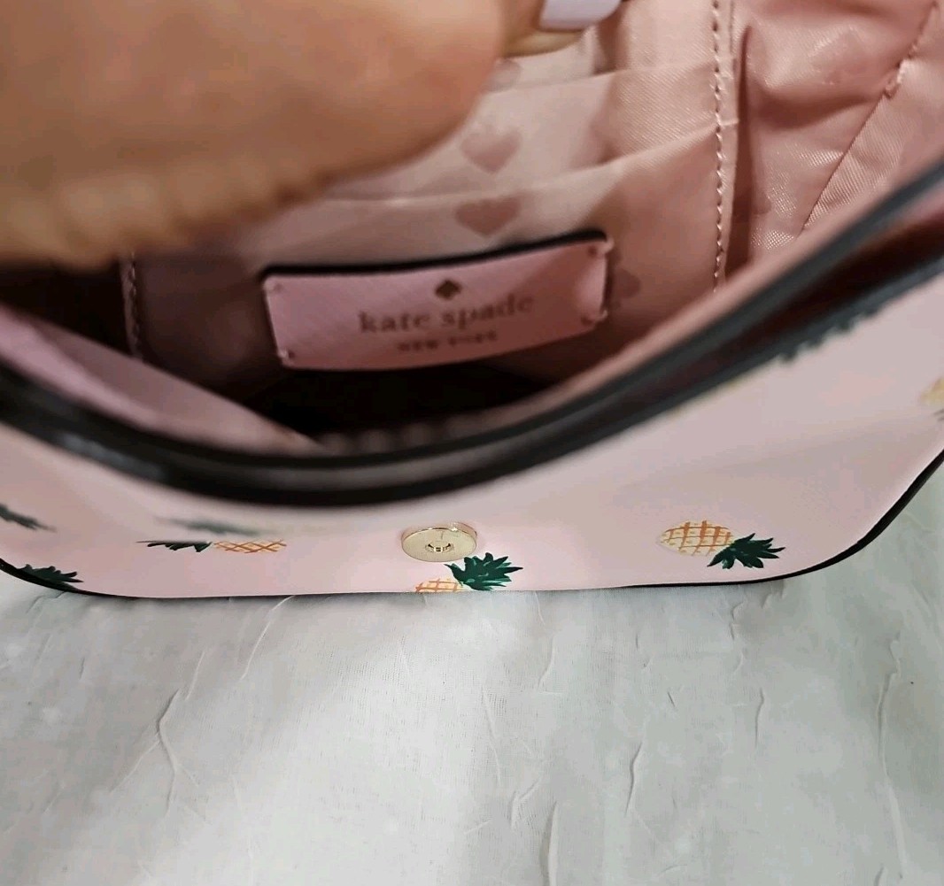 Kate Spade Staci Square Pink Pineapple Crossbody Handbag Purse Saffiano *READ