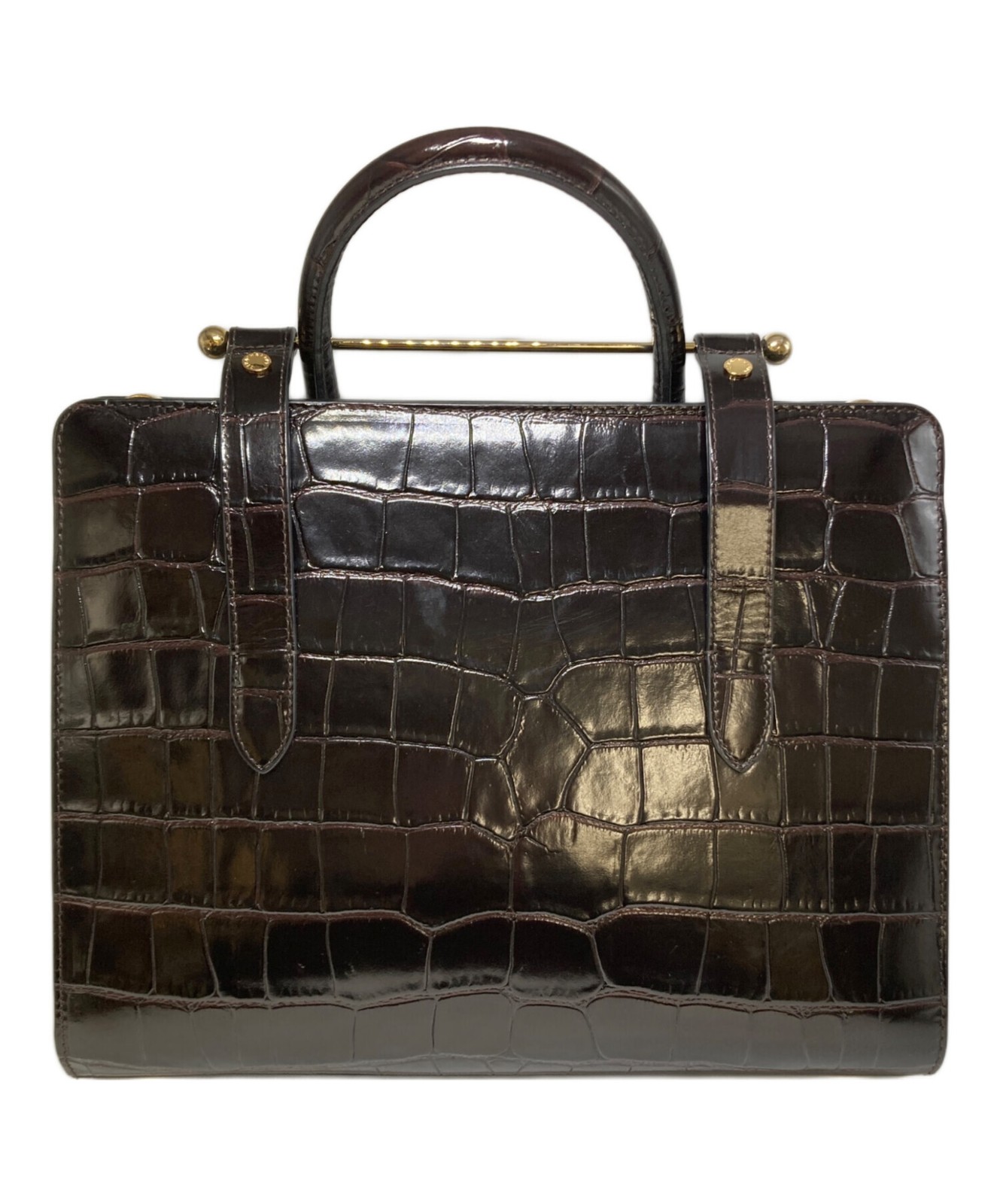 Strathberry 112501 Croc Embossed Metal Top Bar Closure Midi Tote Brown Spain