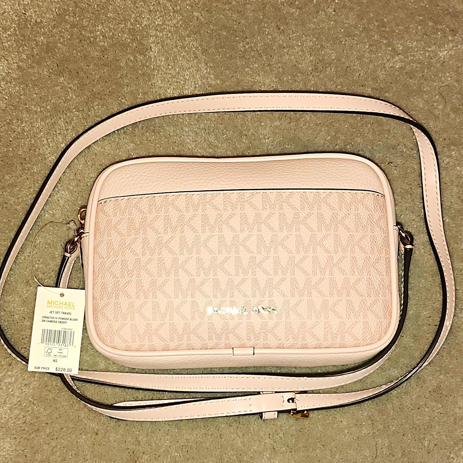Michael Kors Jet Set Small Pink Logo Crossbody Bag Zip Adjustable Strap Gold
