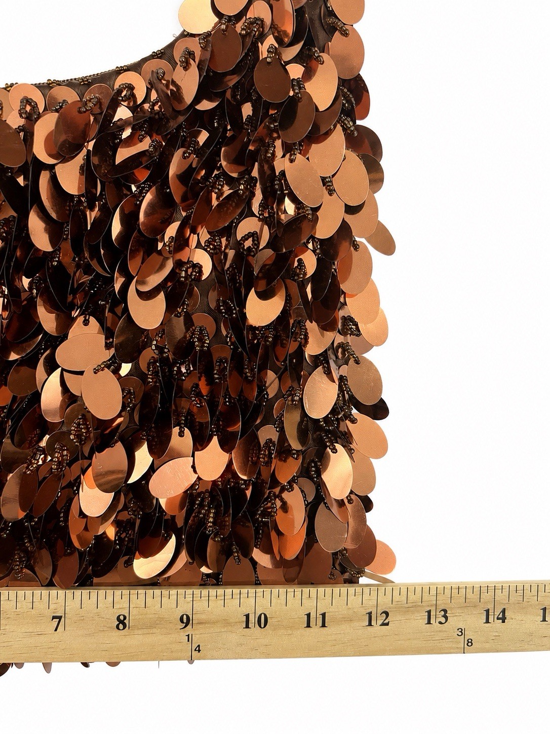 Brown Sequin Beaded Shoulder Bag, Zip Closure