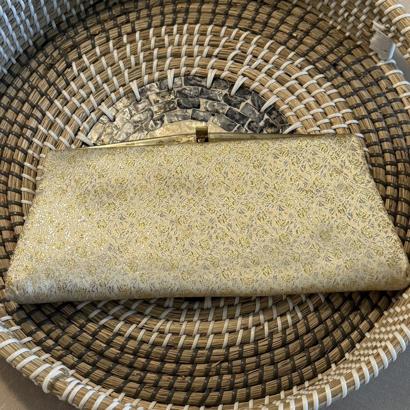 Vintage 1950’s Style Gold/Silver Clutch Purse Snap Clasp Evening Bag – Old Money