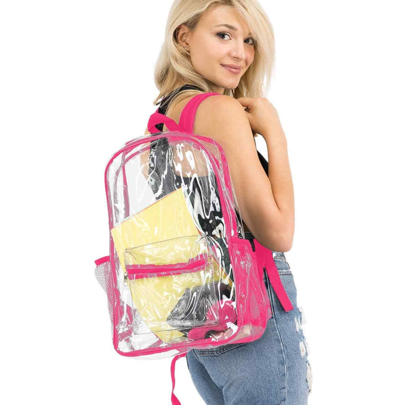 Extra Large Pink Color Outlined Clear Stadium PVC Backpack