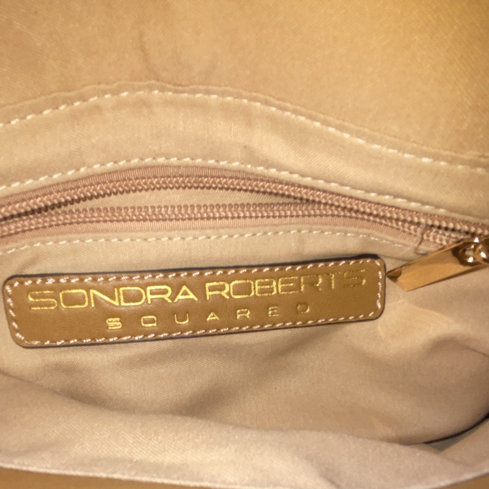 Sondra Roberts Beige/Tan Chevron Small Crossbody Zip/Mag Snap Adj Strap Silver